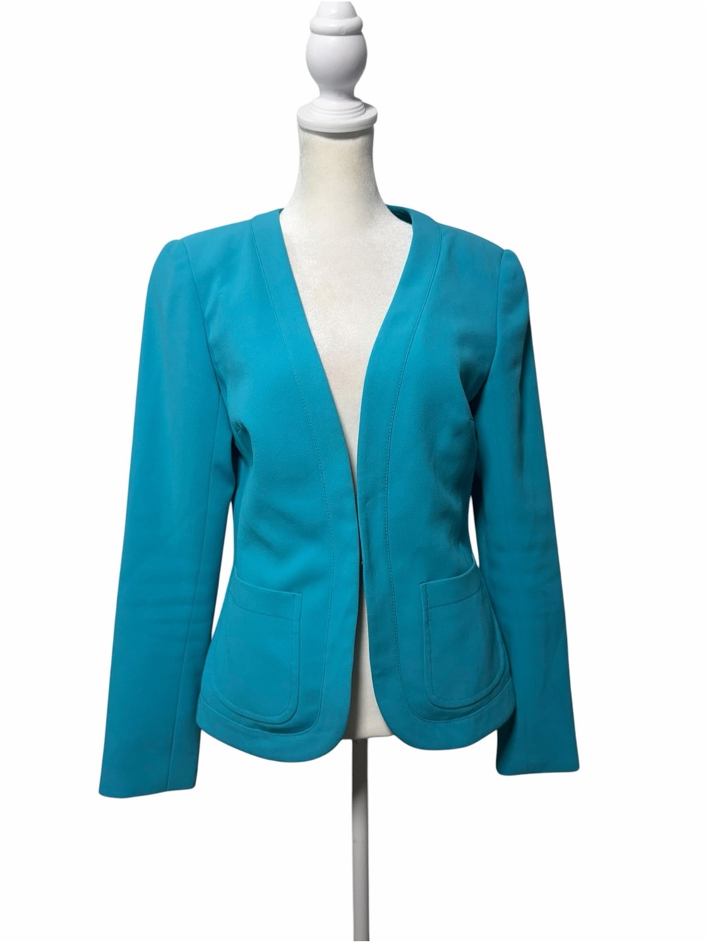 Trina Turk Turquoise Collarless Blazer Jacket Size 4 USA Made